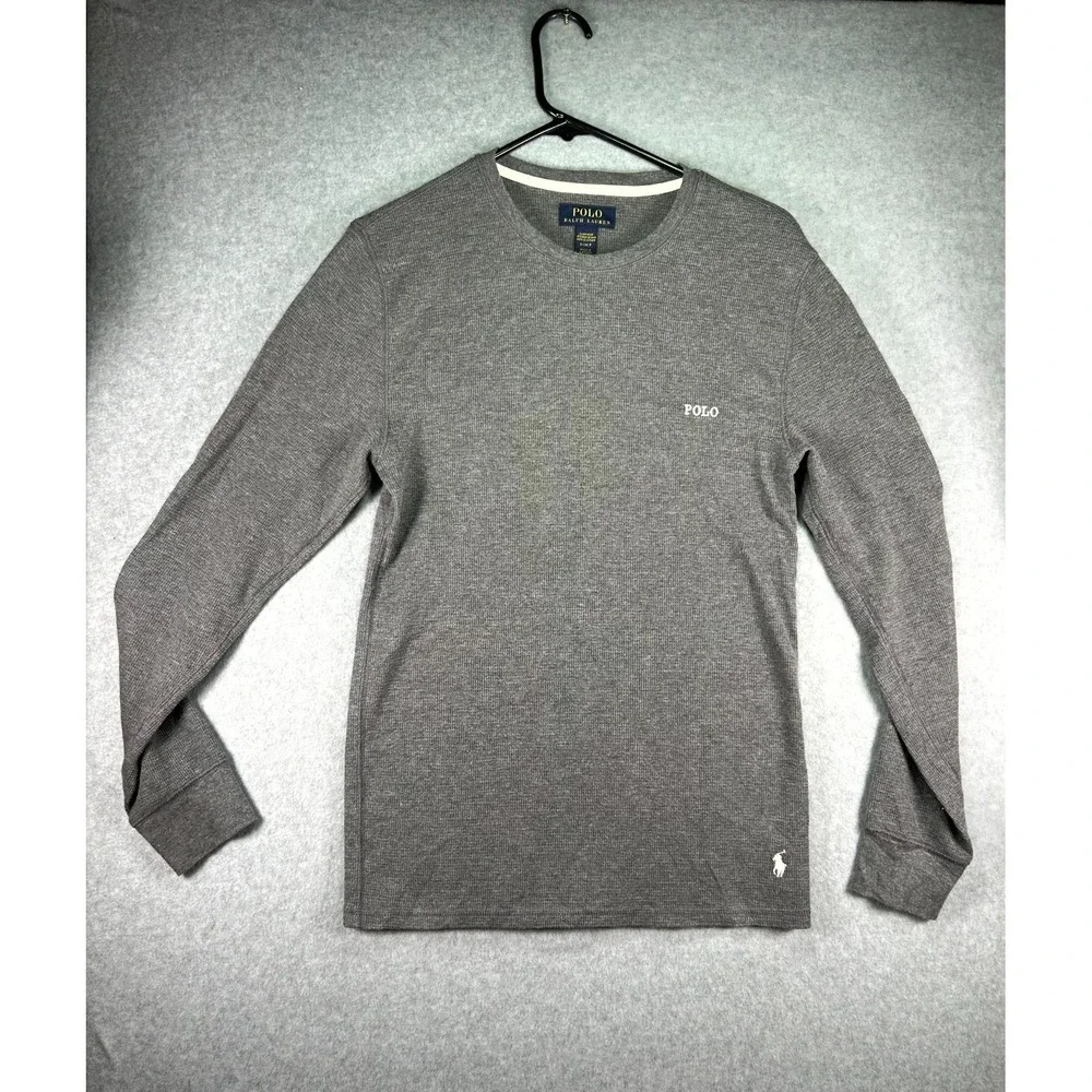 Polo Ralph Lauren Sleepwear Shirt Men's Small Gray Waffle Knit Embroidered Logo